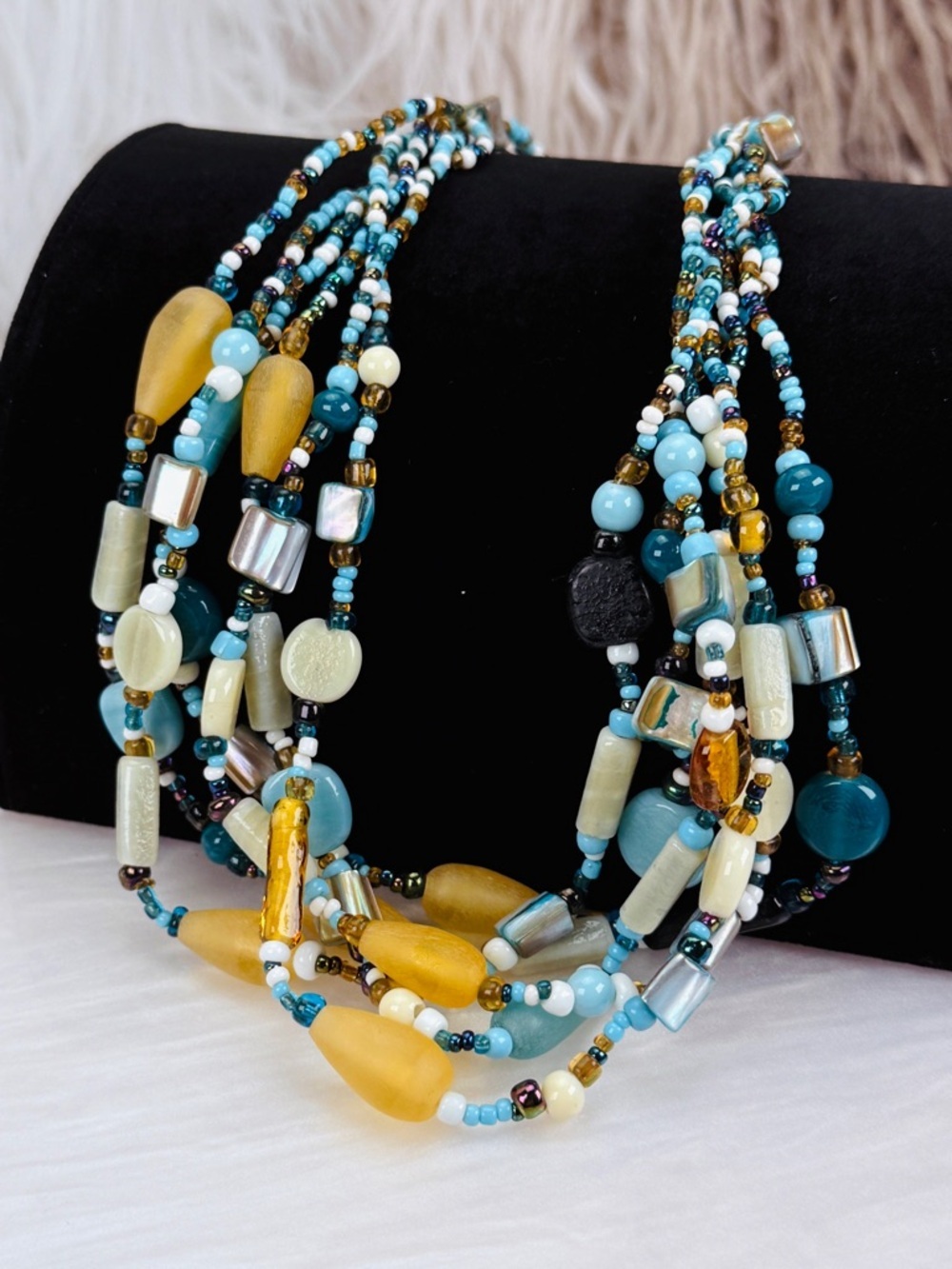 Beautiful, multi strand, multicolored, beaded boho island, chic costume necklace - Picture 5 of 7